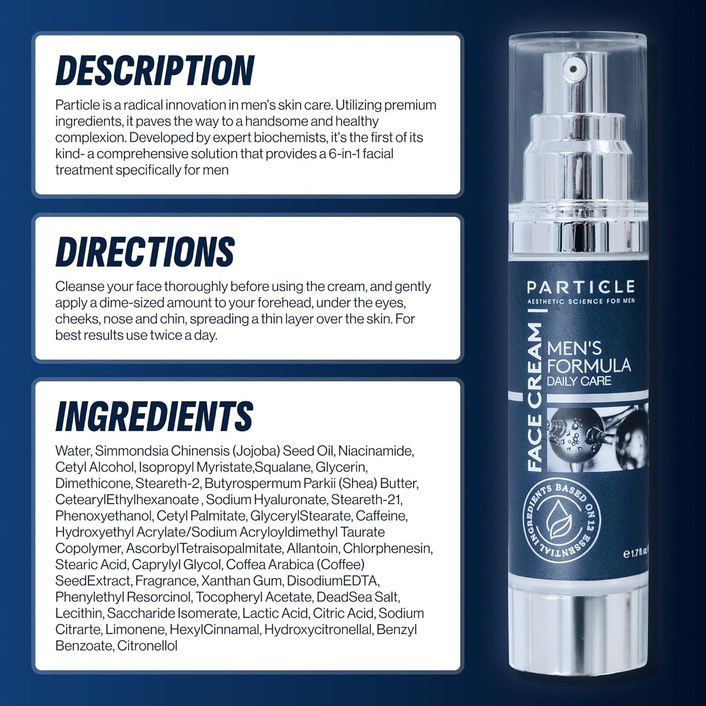 Particle 6-in-1 Face Cream for Mens Formula Daily Care 1.7 fl. oz / 50 ml